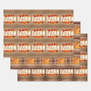 Herbstbauernhaus farbige Herbstblätter auf Burlap Geschenkpapier Set