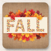 Herbstbauernhaus farbige Herbstblätter auf Burlap Getränkeuntersetzer (Vorderseite)
