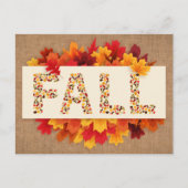 Herbstbauernhaus farbige Herbstblätter auf Burlap Postkarte (Vorderseite)