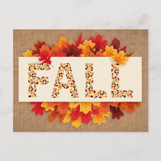 Herbstbauernhaus farbige Herbstblätter auf Burlap Postkarte (Vorderseite)