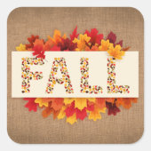 Herbstbauernhaus farbige Herbstblätter auf Burlap Quadratischer Aufkleber (Vorderseite)