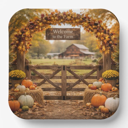 Herbstbauernhof Tor Pappteller (Vorderseite)