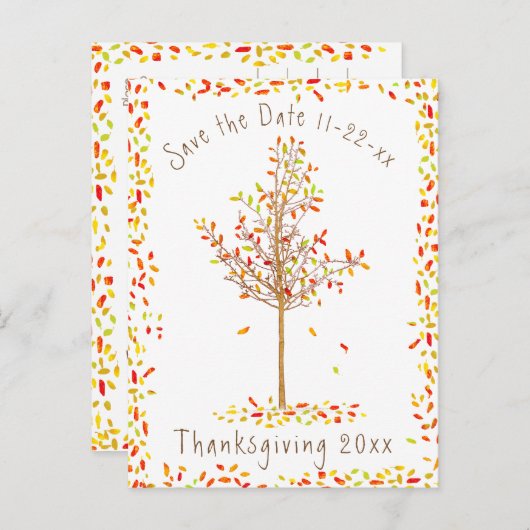 Herbstbaum-Erntedank Save the Date Einladungspostkarte (Vorne/Hinten)