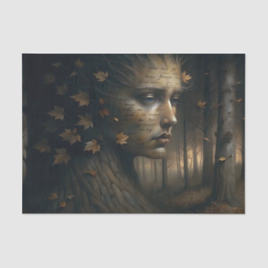 Herbstbaum Gesicht surreal Decoupage Seidenpapier (Vorderseite)