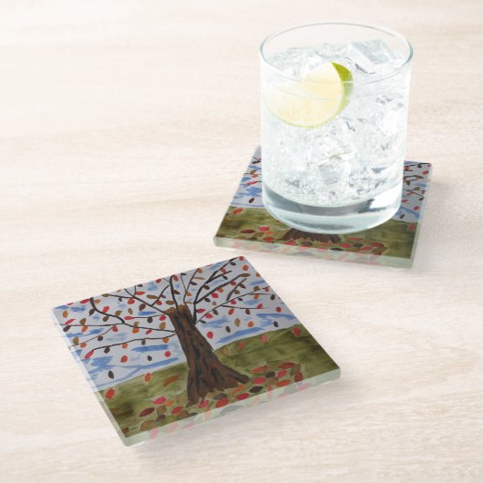 Herbstbaum Glasuntersetzer (Schrägansicht)