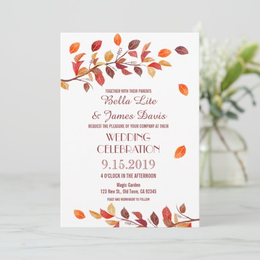 Herbstbaum Herbstblätter Einladungen für Hochzeite (Stehend Vorderseite)
