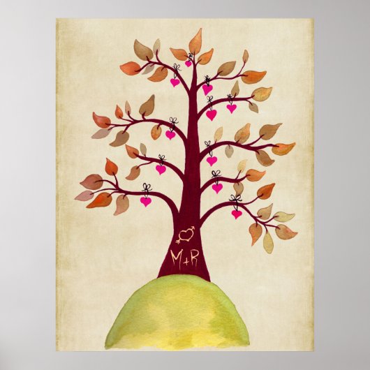 Herbstbaum-Hochzeitsmonogramm Poster (Vorne)