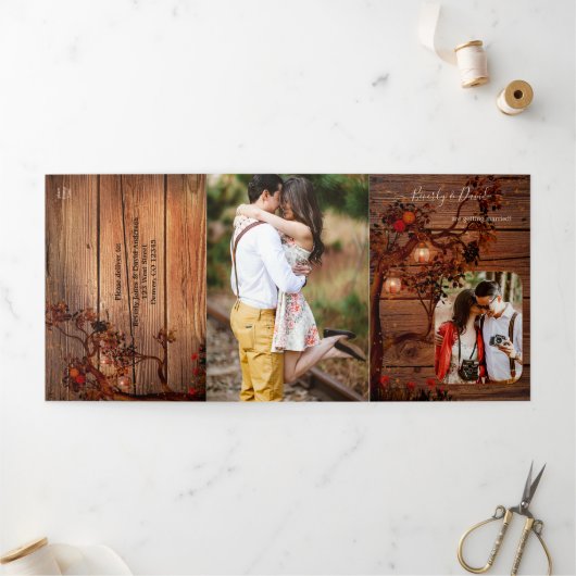 Herbstbaum Lanterns Hochzeit dreifach Einladung (Außenbereich)