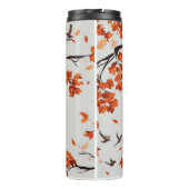 Herbstbaum mit Blätter und Vögeln. Thermosbecher (Rückseite)