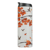 Herbstbaum mit Blätter und Vögeln. Thermosbecher (Nach rechts gedreht)