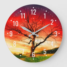 Herbstbaum mit Sonnenuntergang - Einzigartiger Auß Große Wanduhr