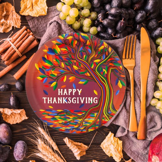 Herbstbaum Personalisiert glückliches Thanksgiving Pappteller