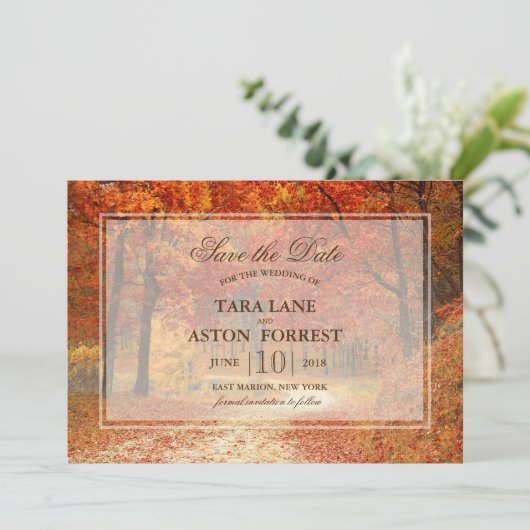 Herbstbaum Rustikale Save the Date Einladung (Stehend Vorderseite)