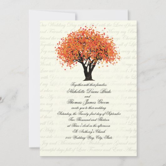 Herbstbaum tanzt Blooms Hochzeit Einladung (Vorderseite)