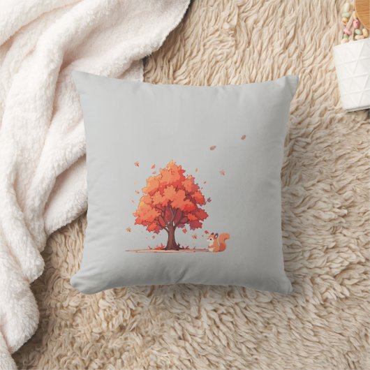 Herbstbaum und Eichhörnchen Kissen (Decke)