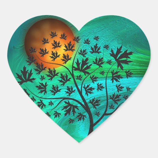 Herbstbaum und Erntemond Herz-Aufkleber (Vorderseite)