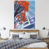 Herbstbaum und modernes Gebäude Leinwanddruck (Insitu (Schlafzimmer))