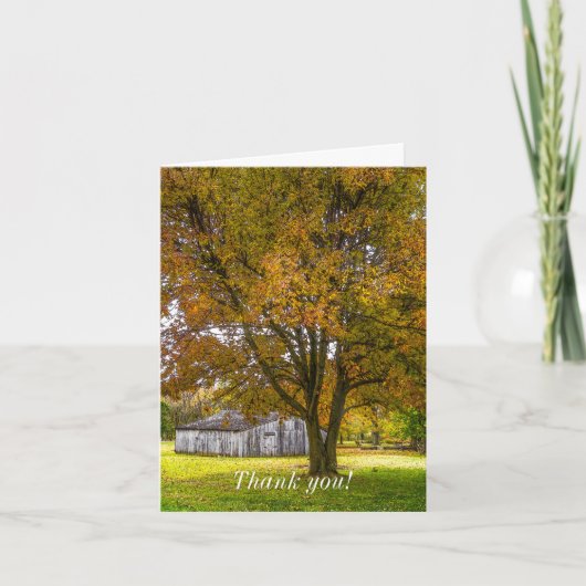 Herbstbaum und Stall painterly Dankeschön Karte (Vorderseite)