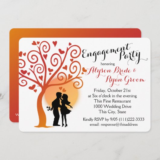 Herbstbaum und Verlobung Silhouette Einladung (Vorne/Hinten)