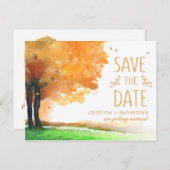 Herbstbaume fallen Save the Date auf PostCard-Matc Ankündigungspostkarte (Vorne/Hinten)