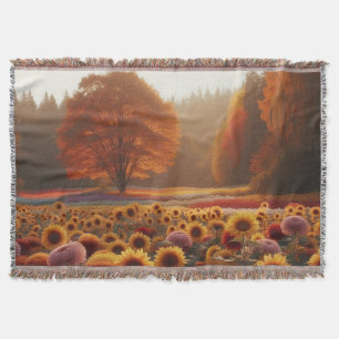 Herbstbäume/Feld mit Chrysanthemen Decke