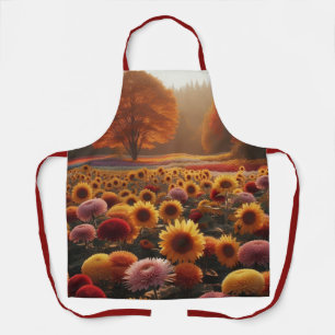Herbstbäume/Feld mit Chrysanthemen Schürze