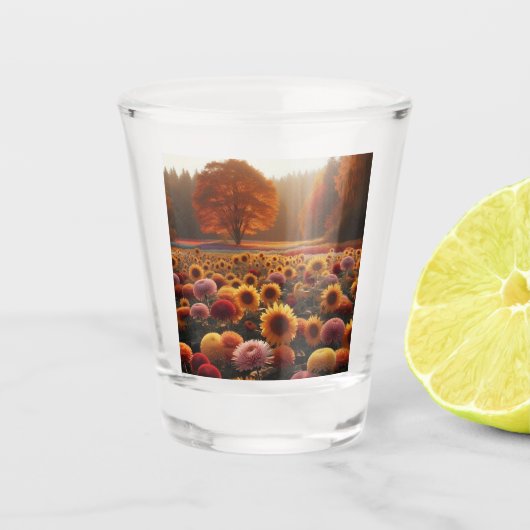Herbstbäume/Feld mit Mäuse Schnapsglas (Vorderseite)