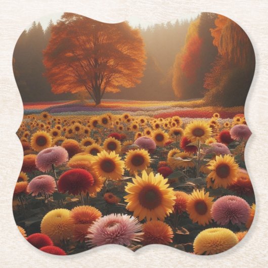 Herbstbäume/Feld mit Mäuse Untersetzer (Vorderseite)