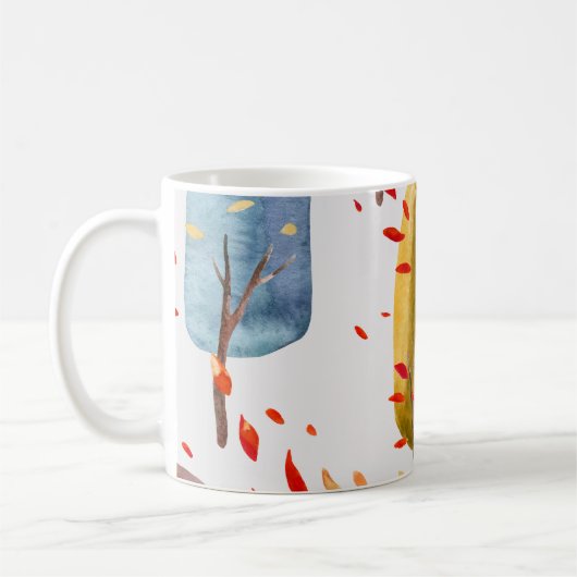 Herbstbäume: Handgemalte Wasserfarbe Nahtlos Kaffeetasse (Links)