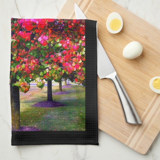 Herbstbäume rosa Blätter impressionistische Bäume Geschirrtuch (Viertel Falte)