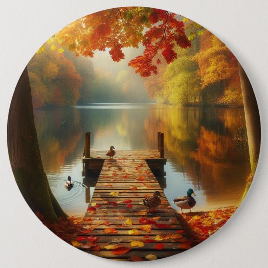 Herbstbäume & See mit Enten Button (Vorderseite)