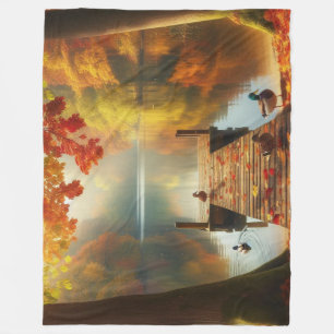 Herbstbäume & See mit Enten Fleecedecke