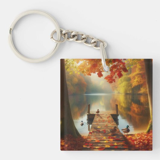 Herbstbäume & See mit Enten Schlüsselanhänger (Vorderseite)