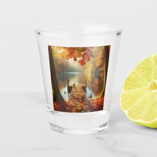 Herbstbäume & See mit Enten Schnapsglas (Vorderseite)