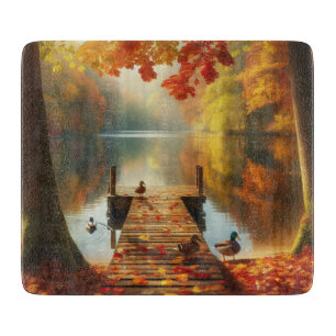 Herbstbäume & See mit Enten Schneidebrett