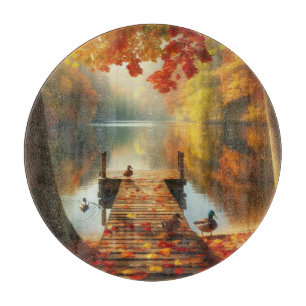Herbstbäume & See mit Enten Schneidebrett
