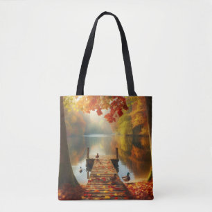 Herbstbäume & See mit Enten Tasche