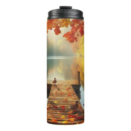 Herbstbäume & See mit Enten Thermosbecher (Vorderseite)