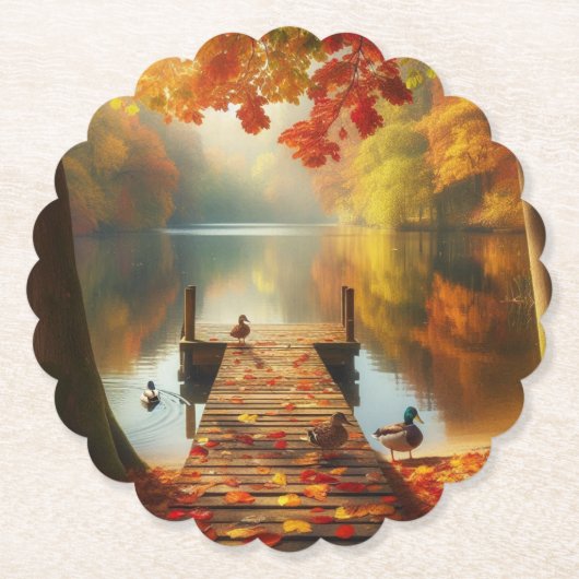 Herbstbäume & See mit Enten Untersetzer (Vorderseite)
