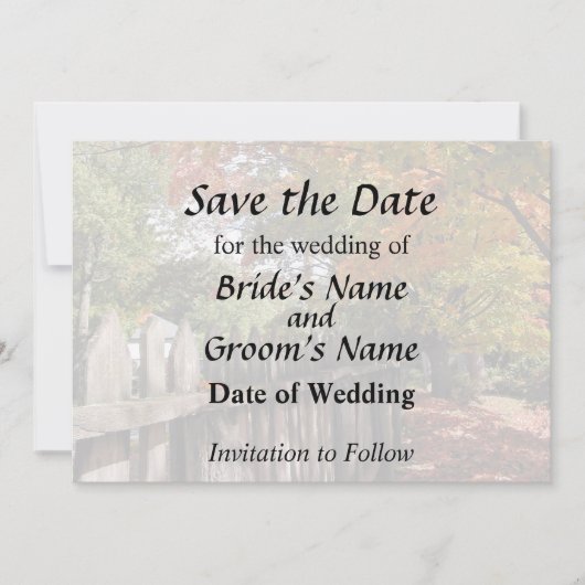 Herbstbäume und Lattenzaun Save The Date (Vorderseite)