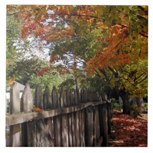 Herbstbäume und Picketzaun Fliese