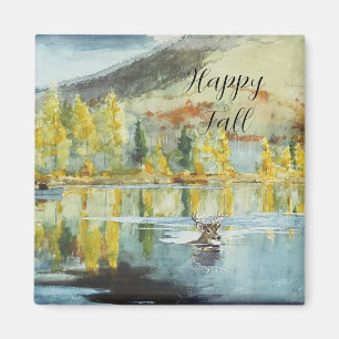 Herbstbäume und schwimmende Elche mit anpassbarem  Magnet