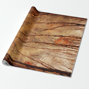Herbstbäume Vintage Braun Orange Wald Waldlandscha Geschenkpapier