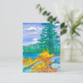 Herbstbäume Wasserfarbener See Postkarte (Stehend Vorderseite)