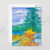 Herbstbäume Wasserfarbener See Postkarte (Vorne/Hinten)