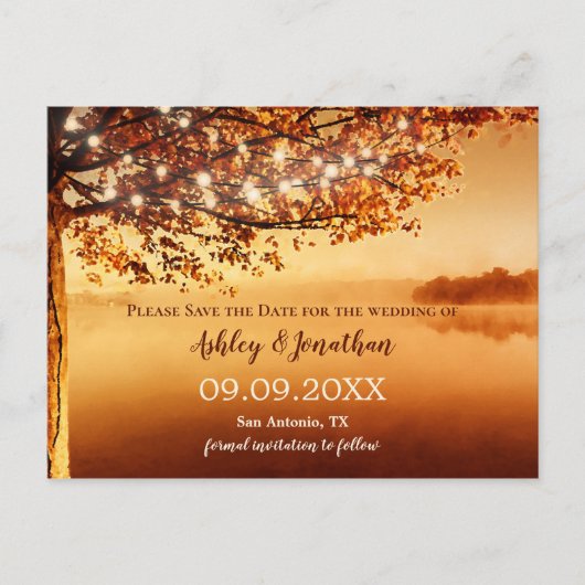 Herbstbaumsaitenleuchten Blick auf den See Save th Postkarte (Vorderseite)