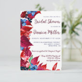 Herbstbeeren & Blätter, Rotes und Blaues Brautpart Einladung (Stehend Vorderseite)