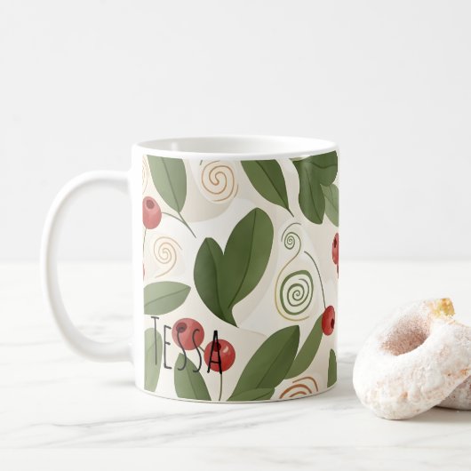 Herbstbeeren und botanisches Blätter Muster Kaffeetasse (Mit Donut)