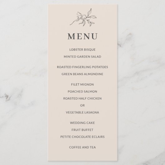 Herbstbeige Einfaches elegantes botanisches Menü Programm (Vorderseite)