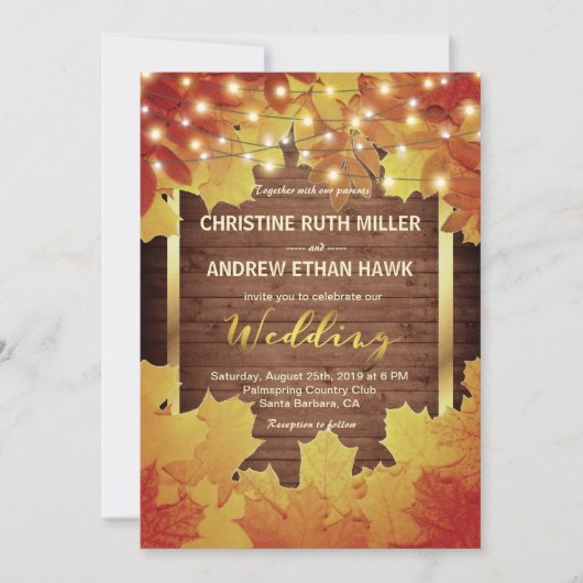 Herbstbeleuchtung rustikale Hochzeit im Herbst Einladung (Vorderseite)